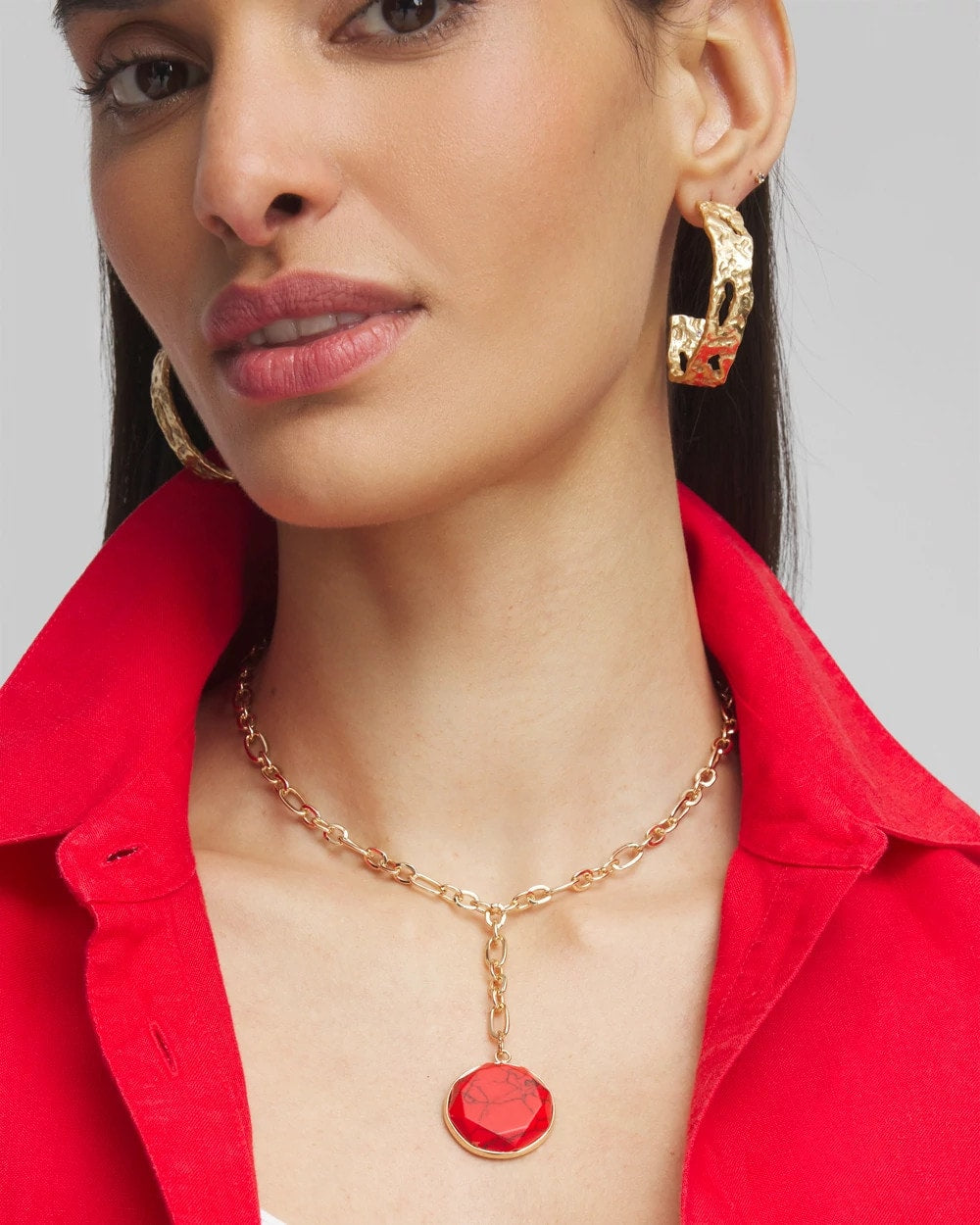 Chico's Women | Convertible Beaded Pendant Necklace RED