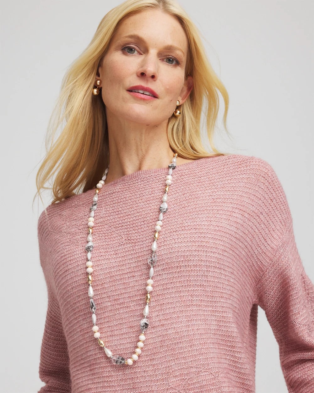 Chico's Women | Pink Art Deco Beaded Necklace PINK