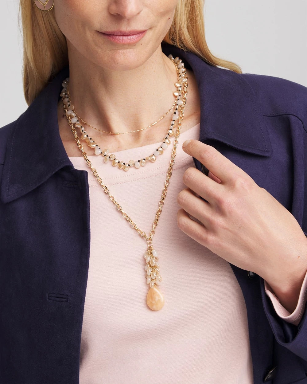 Chico's Women | Convertible Rose Quartz Pendant Necklace PALE PINK