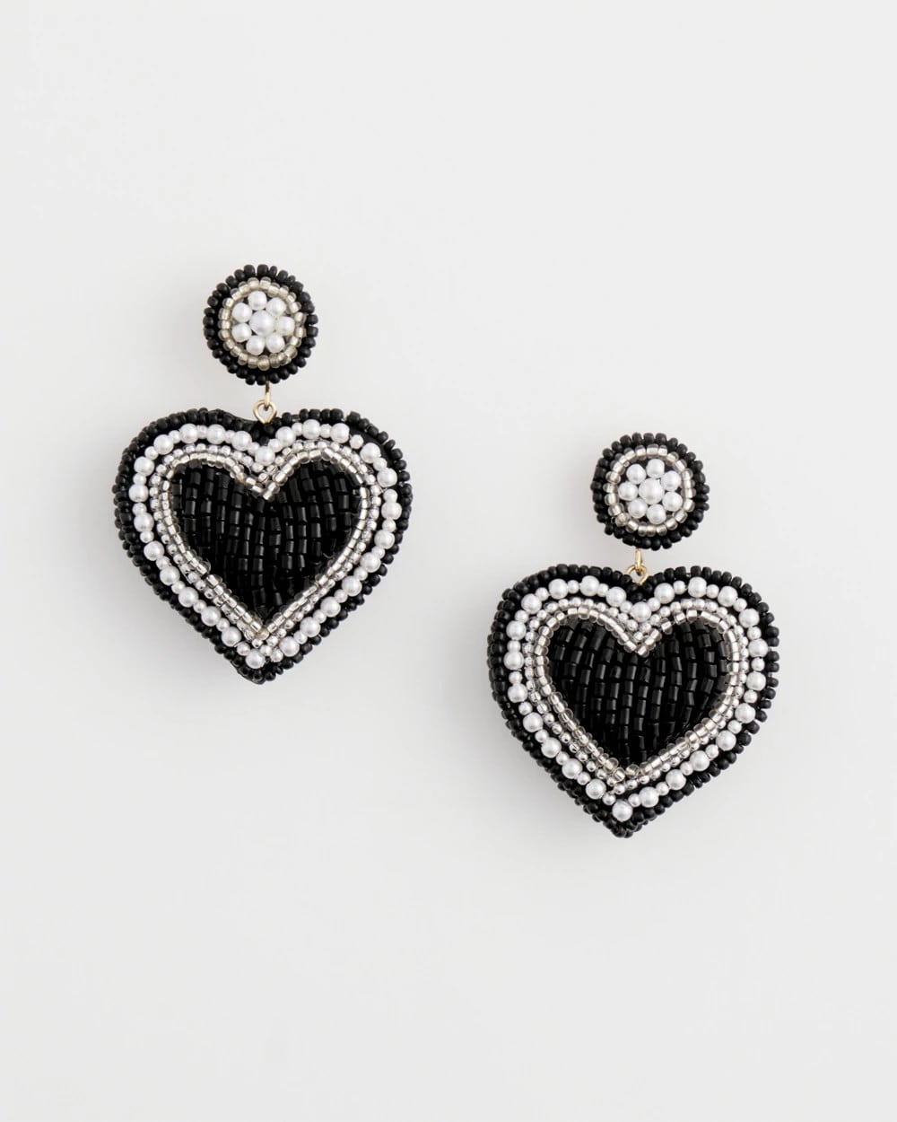 Chico's Women | Black Beaded Heart Drop Earrings BLACK