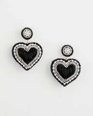 Chico's Women | Black Beaded Heart Drop Earrings BLACK