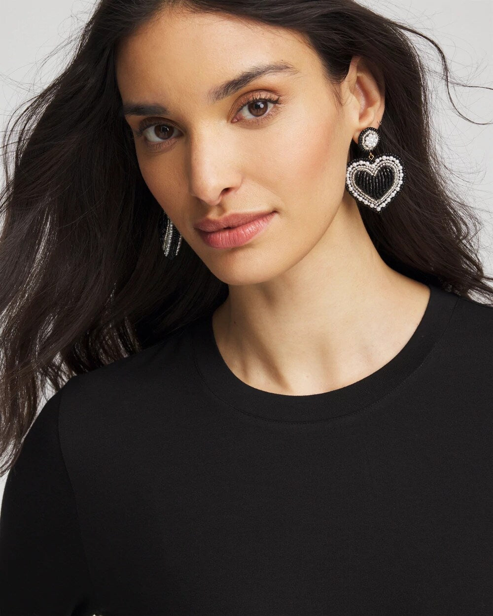 Chico's Women | Black Beaded Heart Drop Earrings BLACK