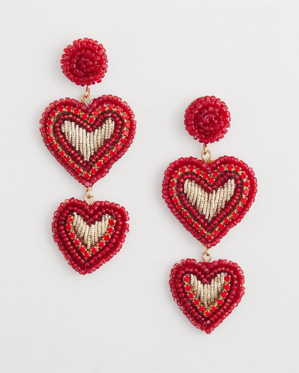 Chico's Women | Red Beaded Heart Drop Earrings RED