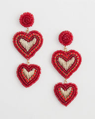 Chico's Women | Red Beaded Heart Drop Earrings RED