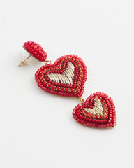 Chico's Women | Red Beaded Heart Drop Earrings RED