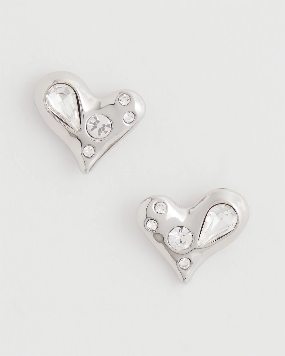 Chico's Women | Mini Bejeweled Heart Stud Earrings SILVER