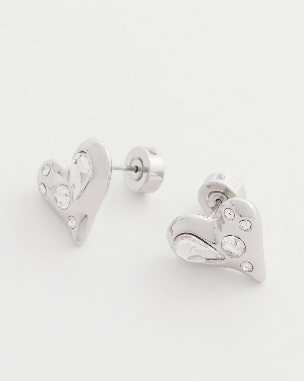 Chico's Women | Mini Bejeweled Heart Stud Earrings SILVER
