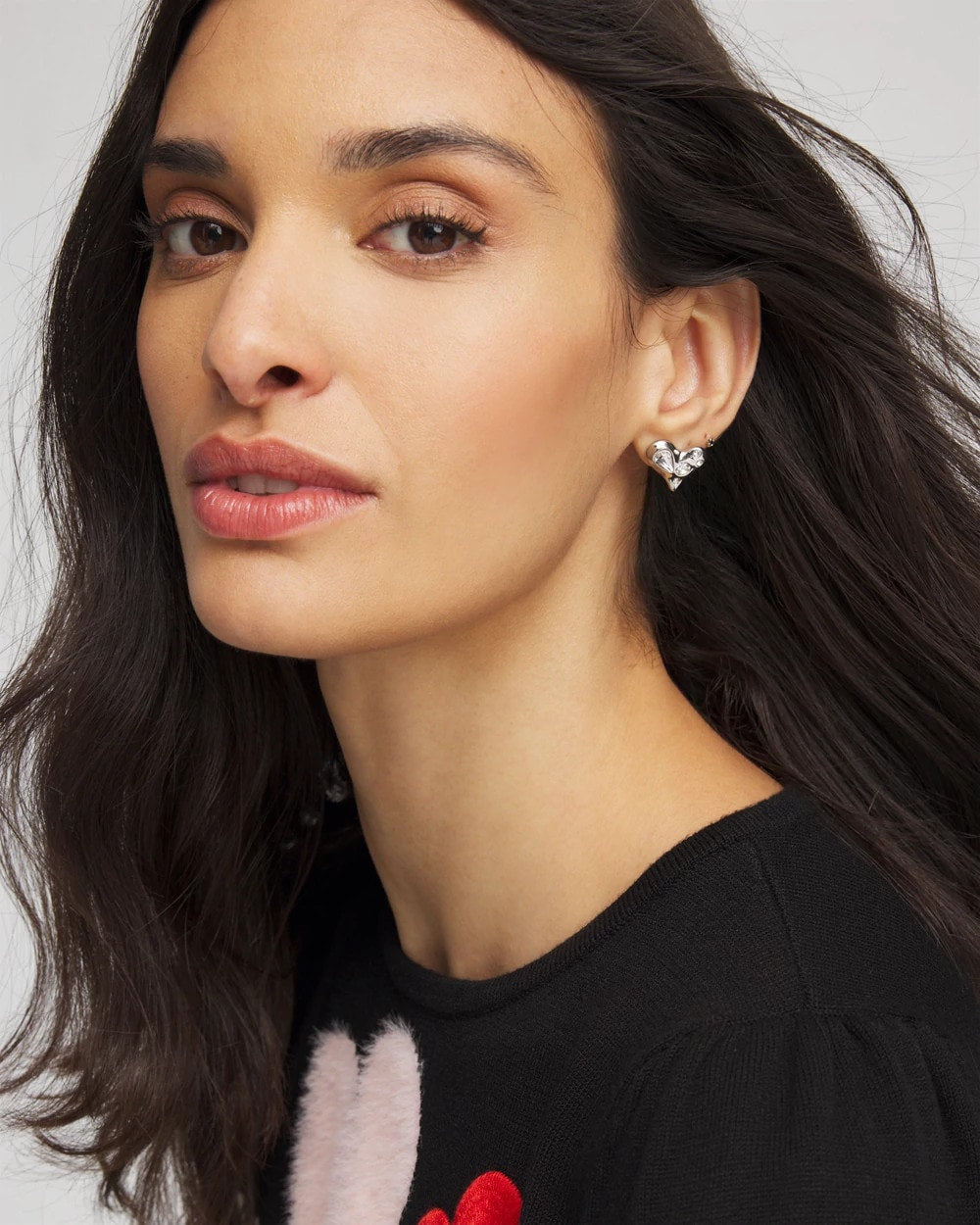 Chico's Women | Mini Bejeweled Heart Stud Earrings SILVER