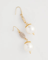 Chico's Women | Faux Pearl and Pave Drop Earrings PEARL
