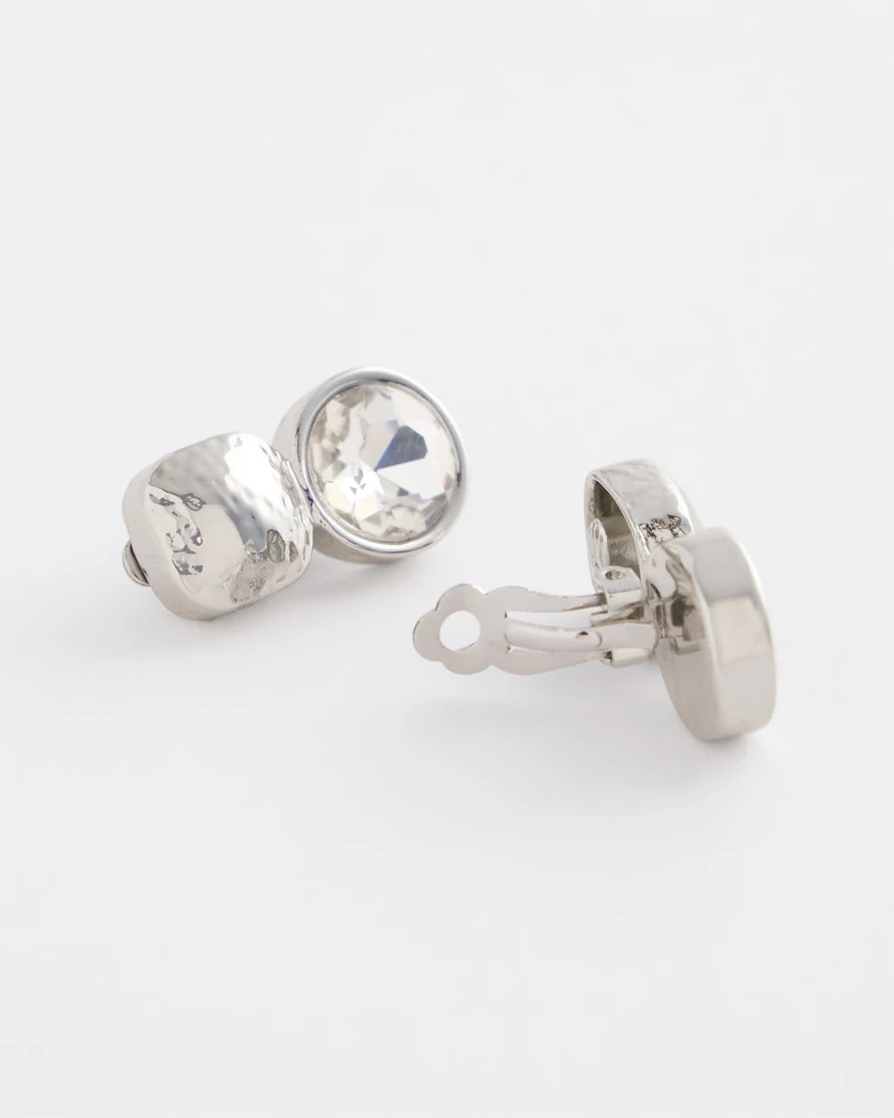 No Droop™ Silver Tone Crystal Clip-On Earrings