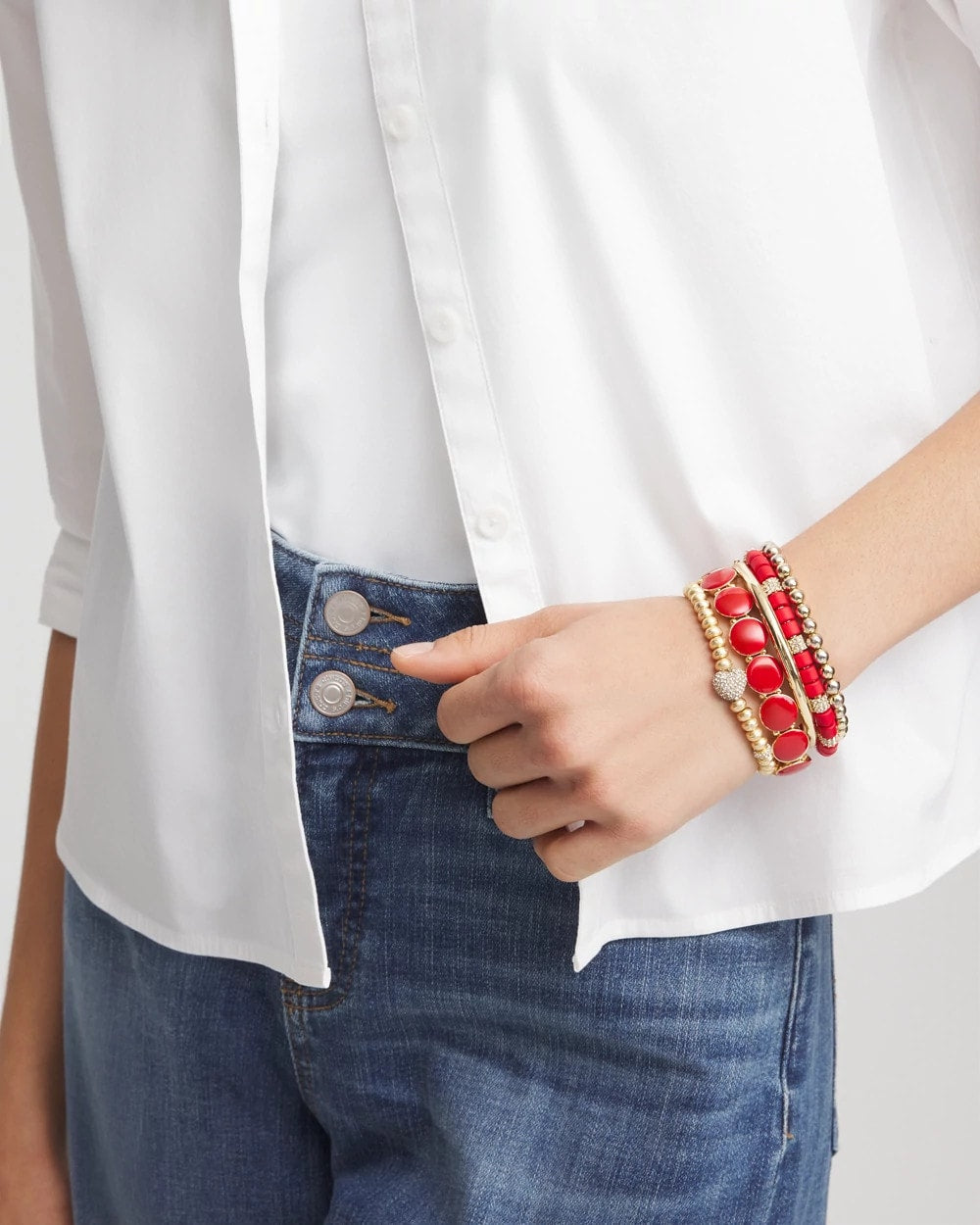 Chico's Women | Red Barrel Bead Stretch Bracelet RED