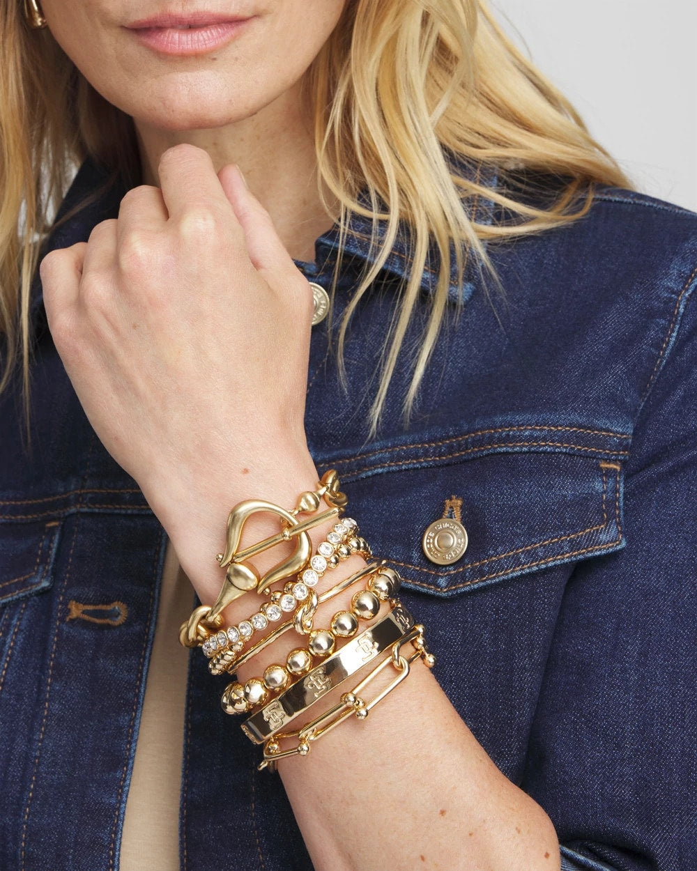 Chico's Women | Small Beaded Gold Tone Stretch Bracelet GOLD