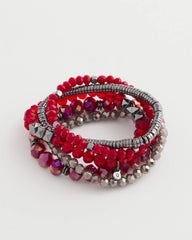 Chico's Women | Red Stretch Set of Five Beaded Bracelets RED