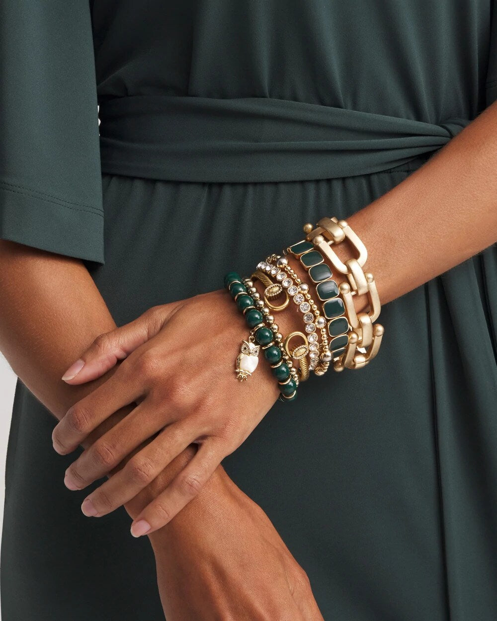 Chico's Women | Resin Goldtone Square Stretch Bracelet DARKEST SPRUCE