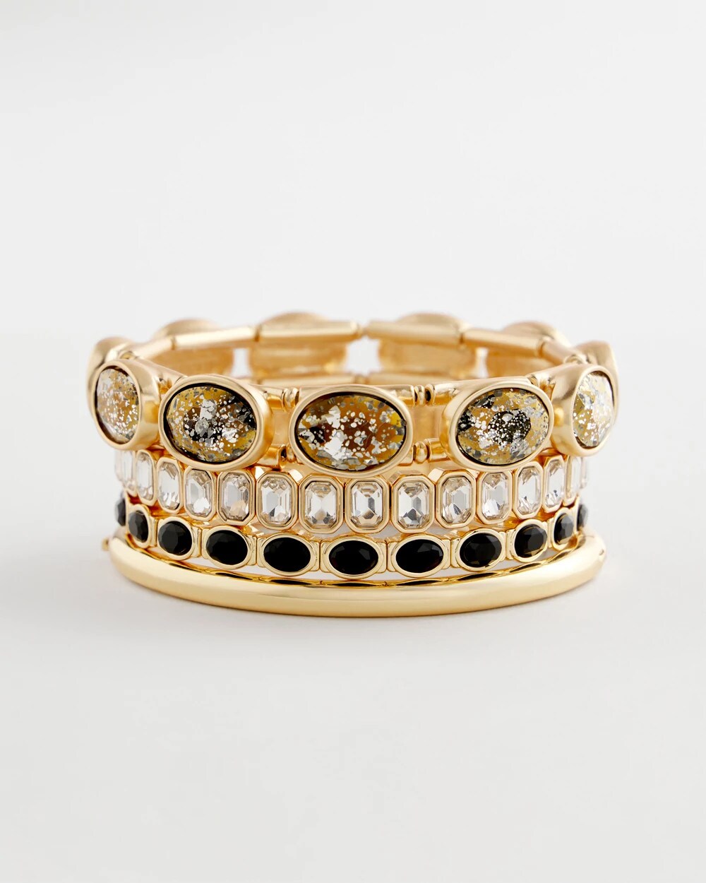 Chico's Women | Small Black Faceted Gem Stretch Cuff Bracelet BLACK