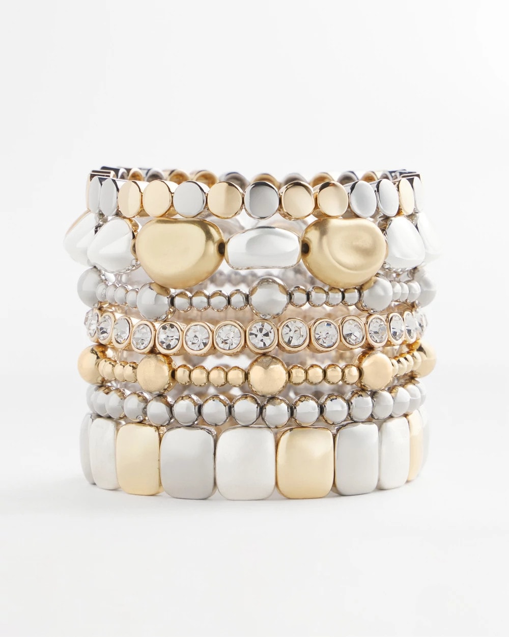 Gold & Silver Tone Beaded Stretch Bracelet