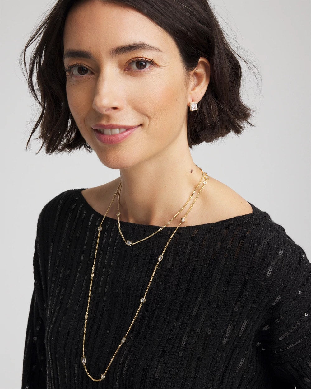 Chico's Women | Fine Crystal Long Chain Necklace GOLD