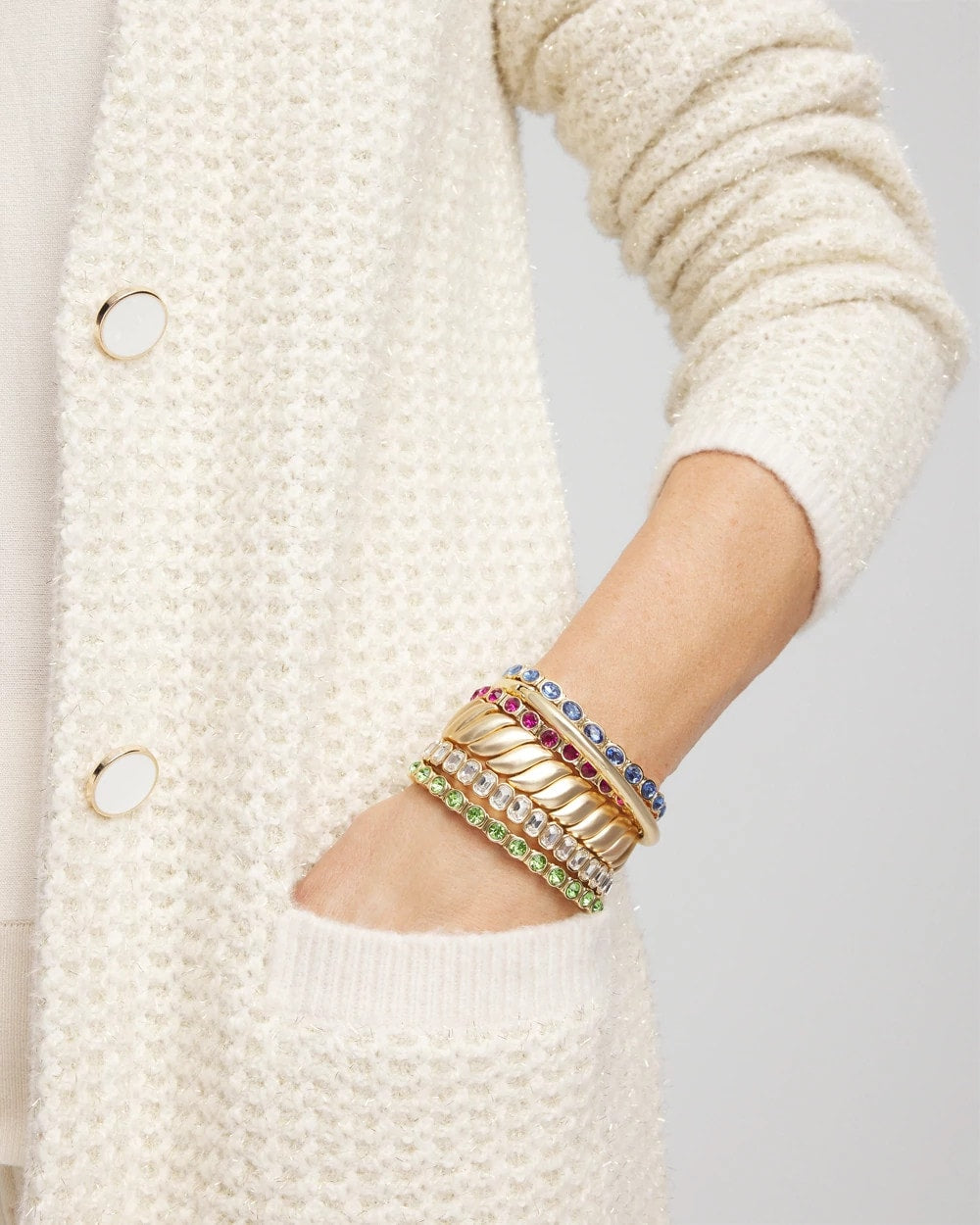 Chico's Women | Small Faceted Stretch Bracelet GREEN