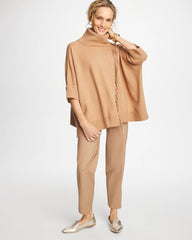 Chico's Women | Cowlneck Knit Fringe Poncho FAUX CREME COFFEE HEATHER
