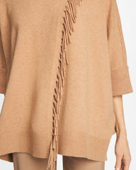 Chico's Women | Cowlneck Knit Fringe Poncho FAUX CREME COFFEE HEATHER