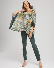 Chico's Women | Printed Crinkle-Chiffon Pullover Poncho NETTLE LEAF