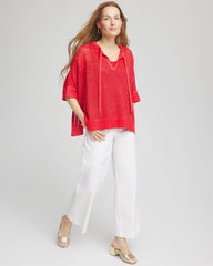 Chico's Women | Sequin Open Knit Poncho RED GLOW
