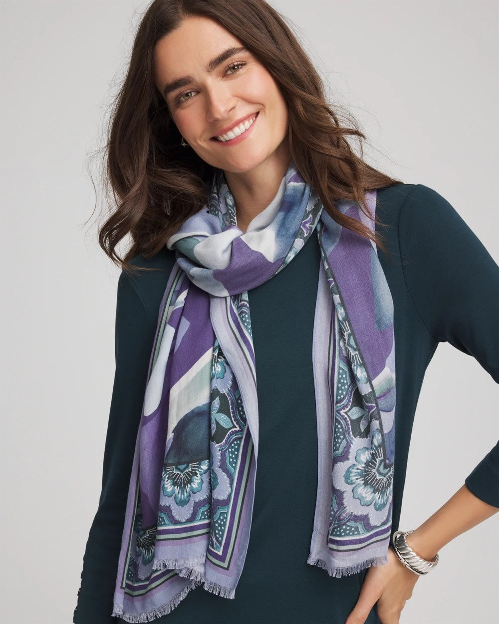Chico's Women | Artist Garden Oblong Scarf PURPLE ELIXIR