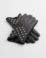 Chico's Women | Leather Pearl Quilted Gloves BLACK