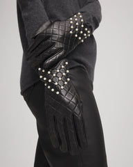 Chico's Women | Leather Pearl Quilted Gloves BLACK