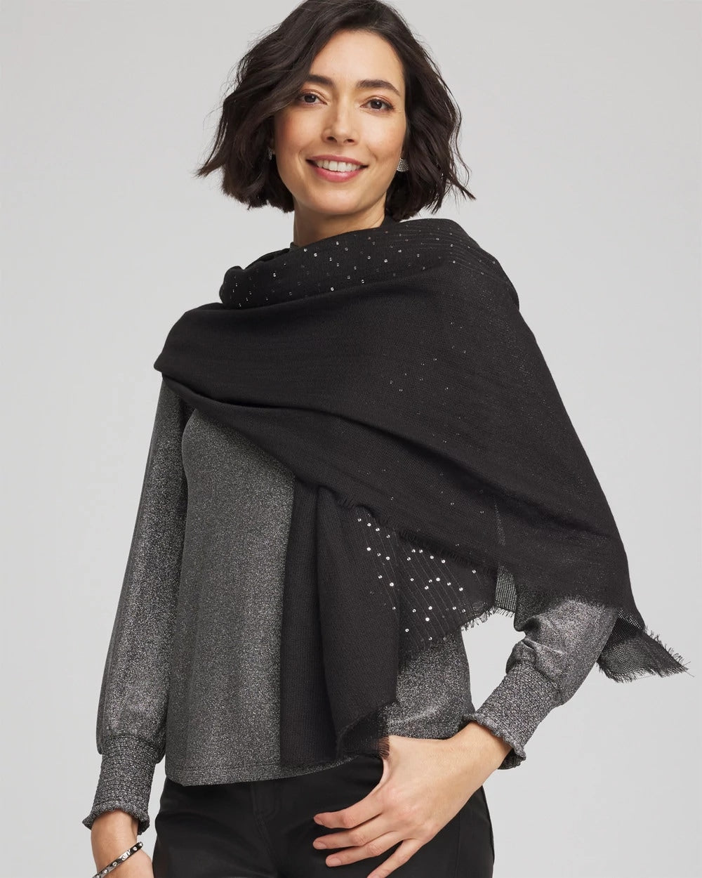 Metallic Stripe Oblong Scarf