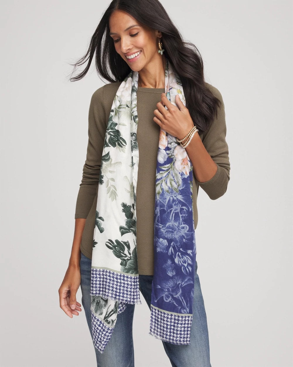 Colorblock Floral-Print Oblong Scarf