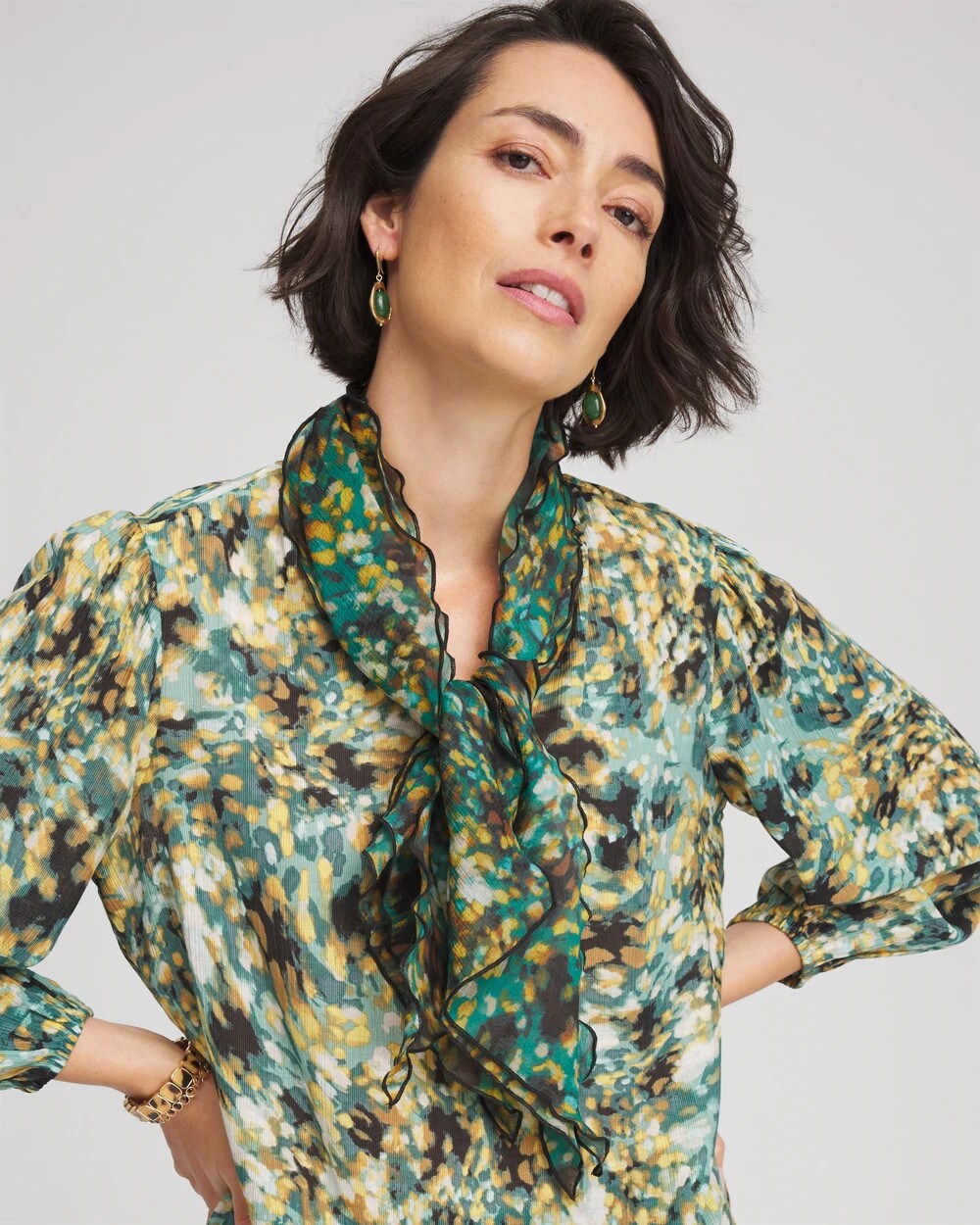 Printed Woven Ruffled Neck Scarf