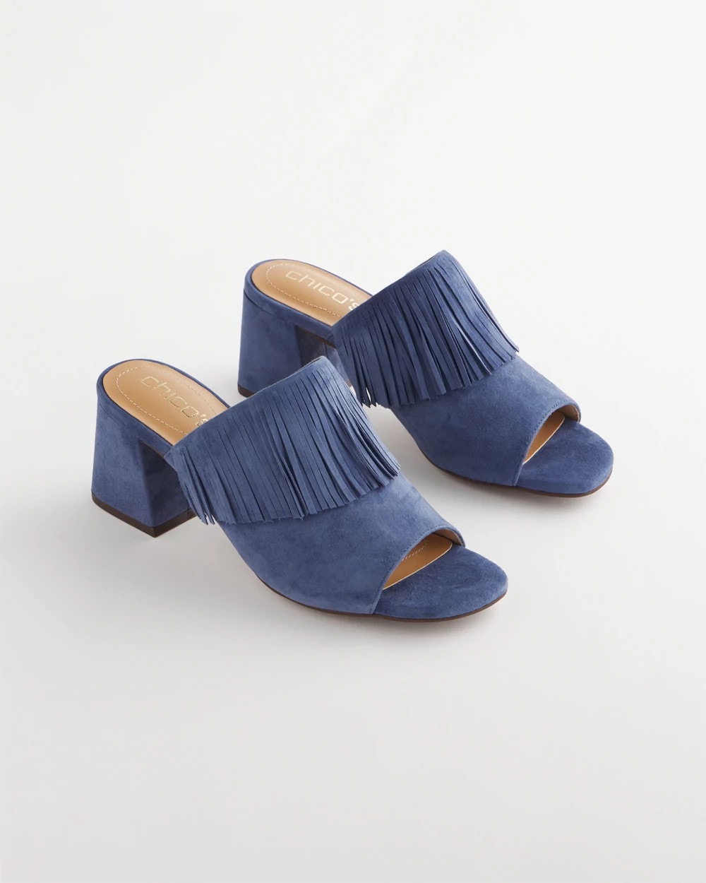 Blue Lotus Suede Fringe Block Heels