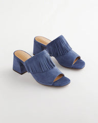 Blue Lotus Suede Fringe Block Heels
