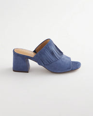 Blue Lotus Suede Fringe Block Heels