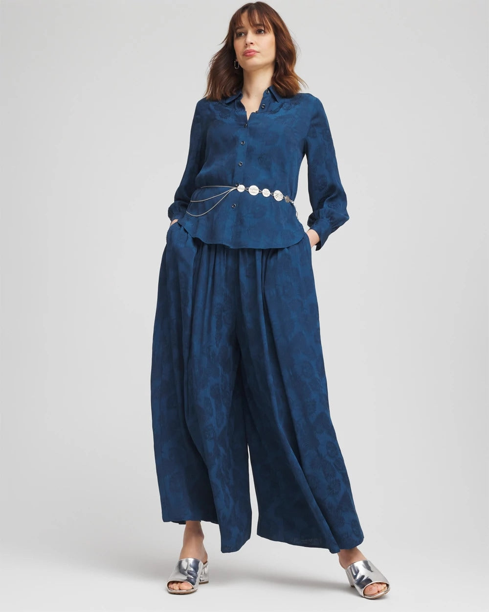 Chico's Women | Petite Jacquard Culotte Wide-Leg Pants SEAPORT