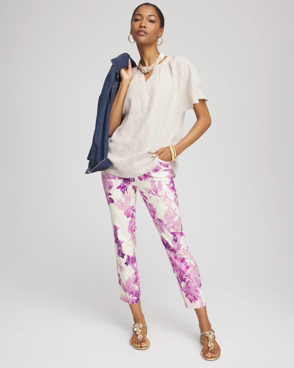 Chico's Women | Petite Floral Brigitte™ Pull-On Slim Cropped Pants PLUM SHADE