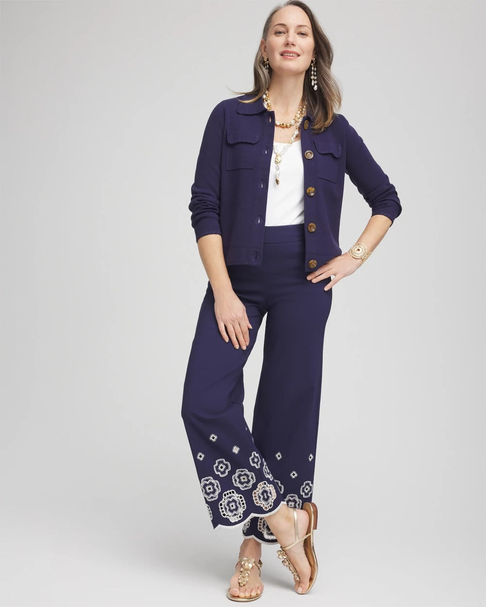 Petite Brigitte™ 180 Embroidered Wide-Leg Cropped Pants