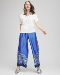 Chico's Women | Petite Pull-on Paisley Drawstring Cropped Pants BLUE PEARL