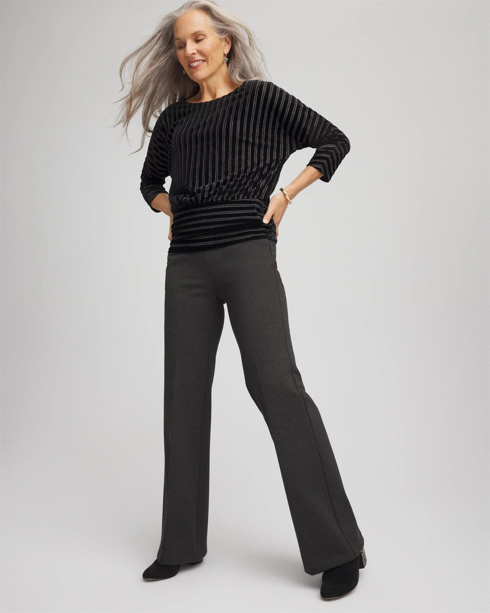 Chico's Women | Petite Juliet Wide Full-Length Ponte Pants GRAPHITE HEATHER GRAY