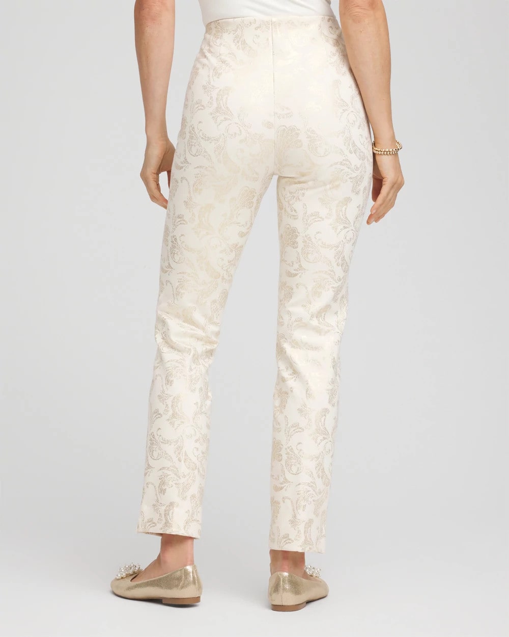 Chico's Women | Petite Juliet Golden Foiled Slim Ankle Pants ENGLISH CREAM
