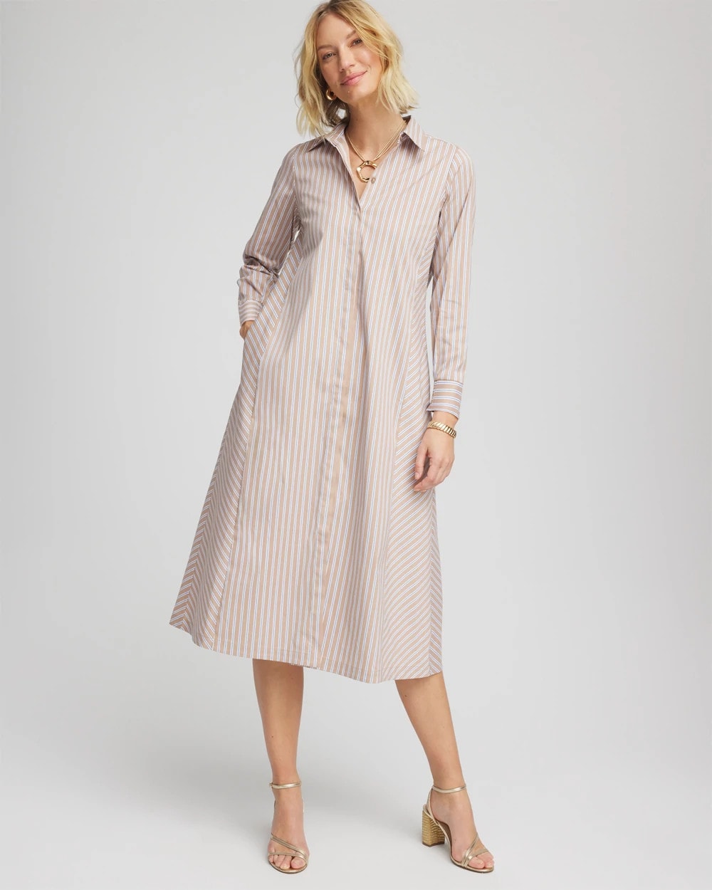 Chico's Women | Petite Vanilla Chai Striped Shirtdress VANILLA CHAI