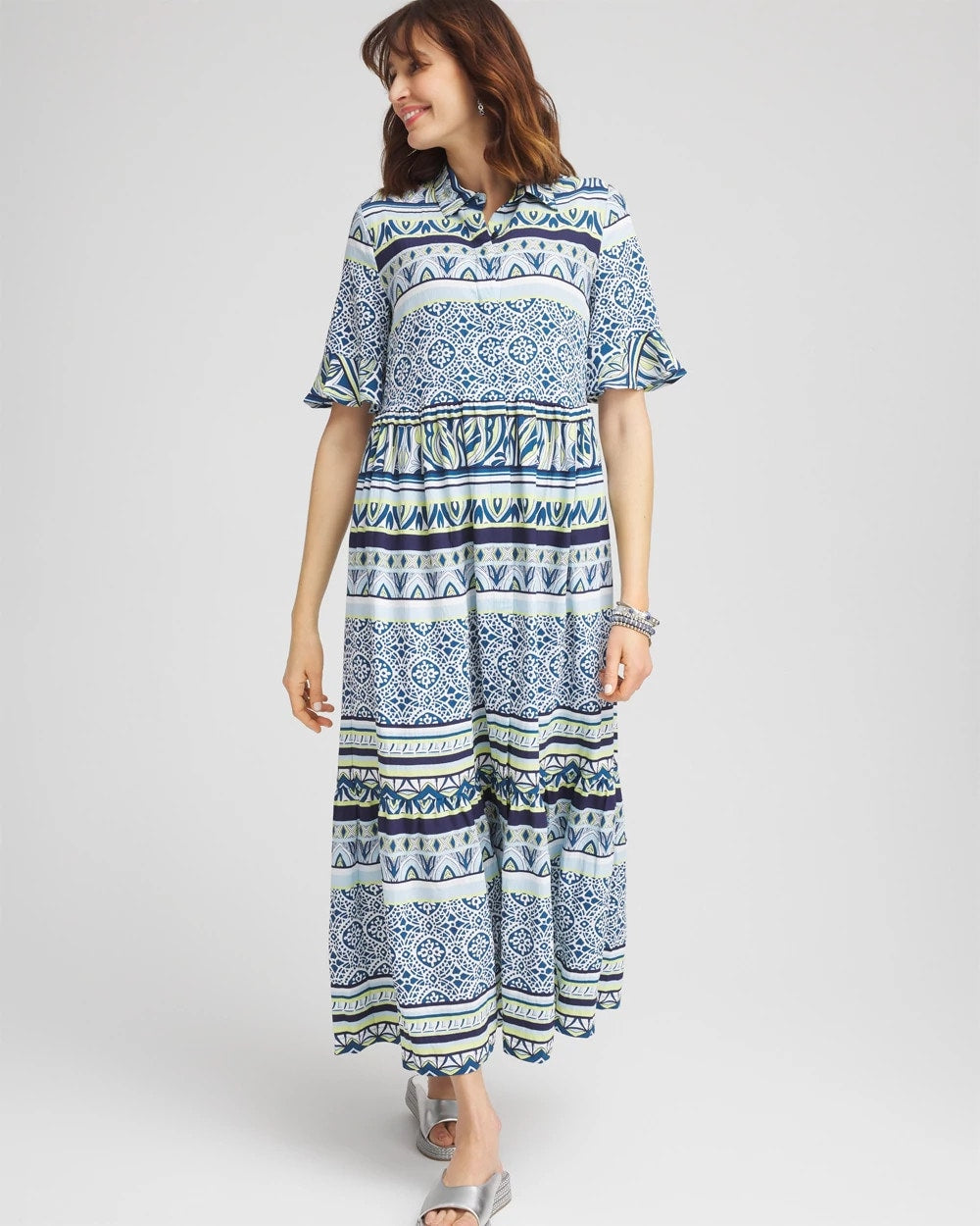 Chico's Women | Petite Flutter-Sleeved Maxi Dress SEAPORT BLUE