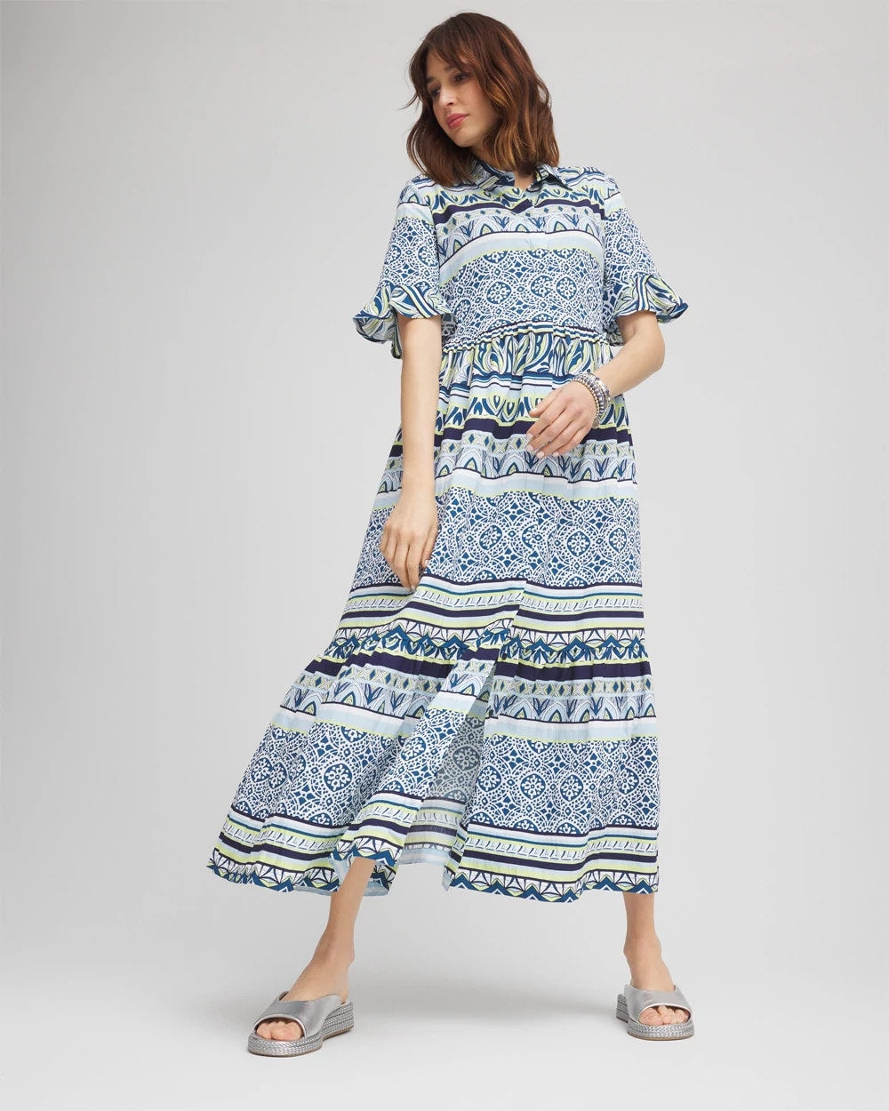 Chico's Women | Petite Flutter-Sleeved Maxi Dress SEAPORT BLUE