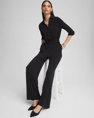 Chico's Women | Petite Belted Jersey Maxi Jumpsuit BLACK