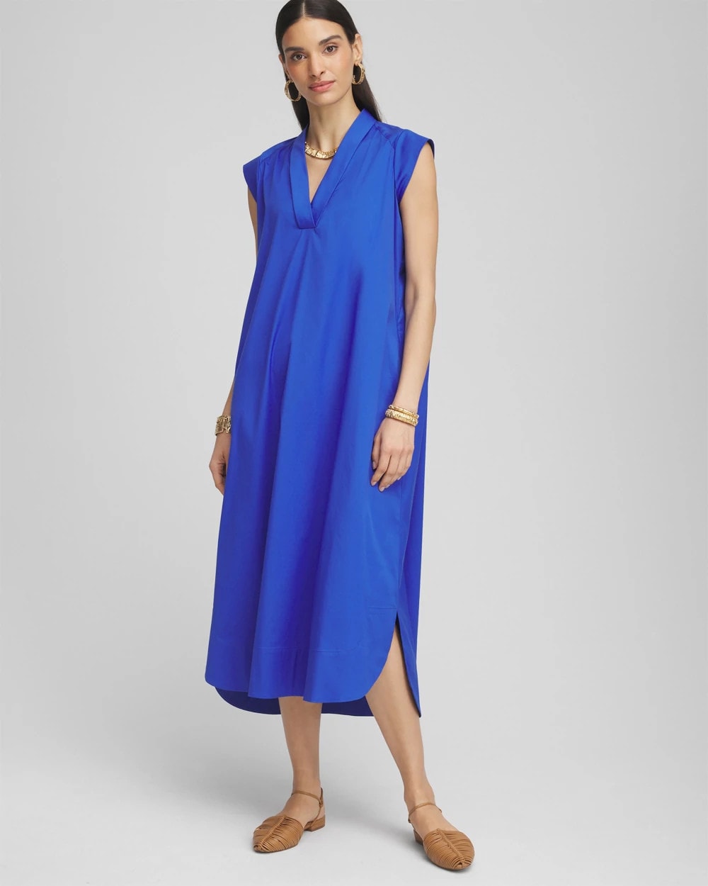 Chico's Women | Petite Popover Poplin Maxi Dress RICH COBALT