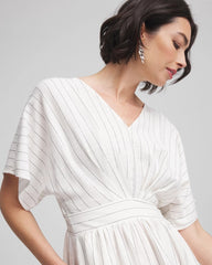 Chico's Women | Metallic Striped Maxi Dress ECRU