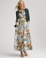 Chico's Women | Petite Artisanal Floral Print Maxi Shirtdress ECRU