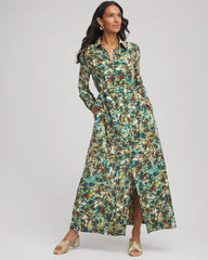 Chico's Women | Petite Printed Long-Sleeved Shirtdress DARKEST SPRUCE