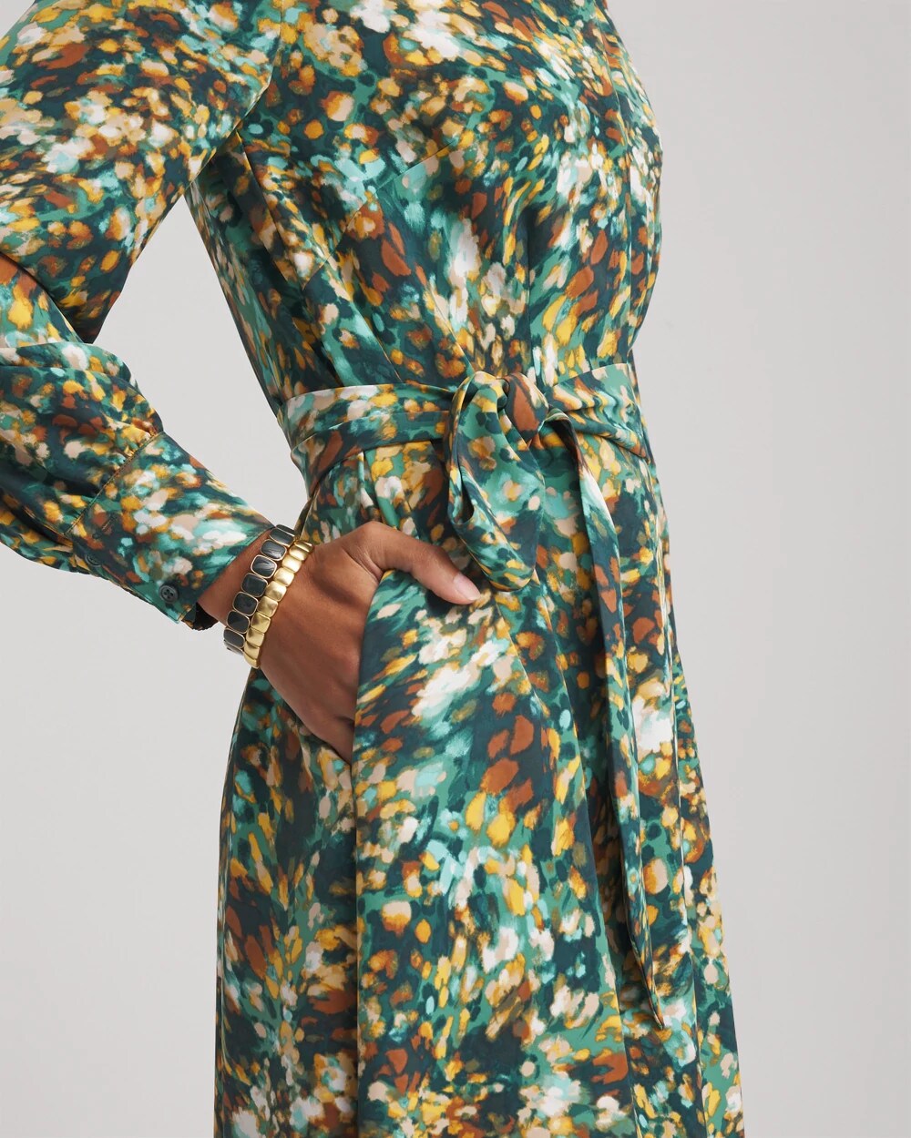 Chico's Women | Petite Printed Long-Sleeved Shirtdress DARKEST SPRUCE